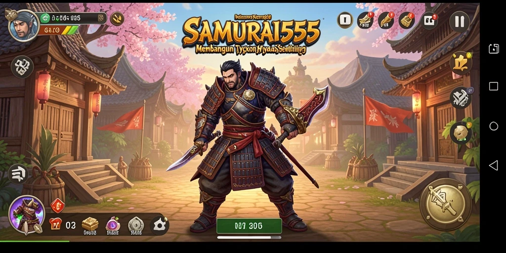 Tampilan gameplay SAMURAI555 saat membangun kerajaan bisnis.