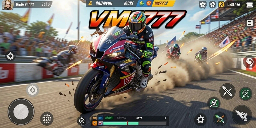 Screenshot gameplay VM777 dengan balapan motor yang menegangkan.